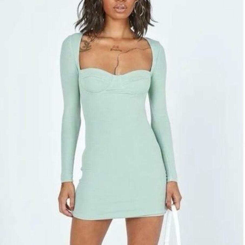 Princess Polly Javier Sage Green Long Sleeve Corset Mini Dress 6 NWT